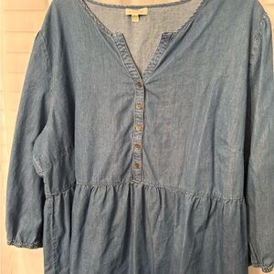Loralette 3X Blue Mable Tunic Top Long Sleeve Lightweight Denim Shirt